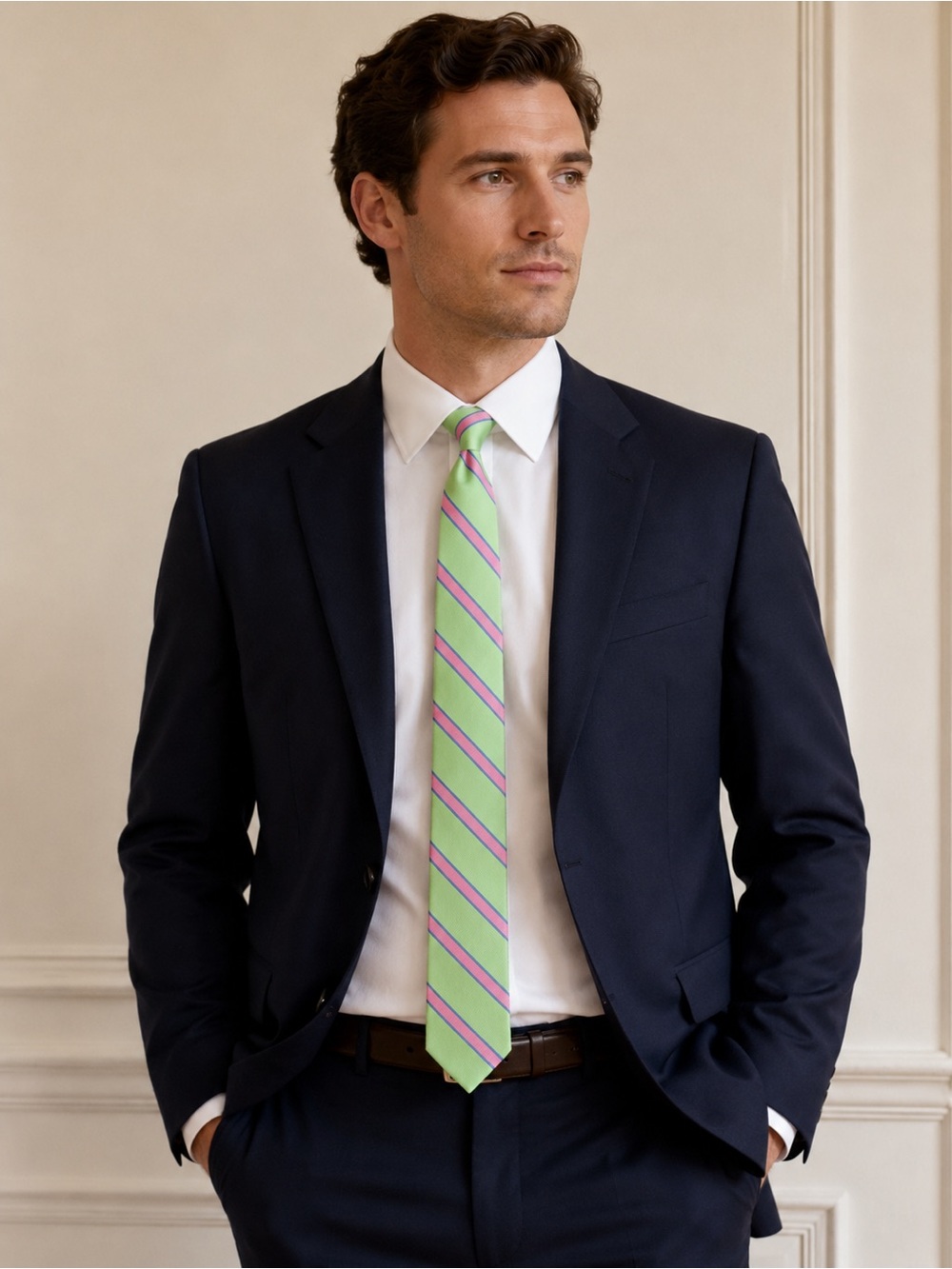 Brooks Brothers 346 Men’s Pure Silk Tie Green Pink Blue Striped Made in USA